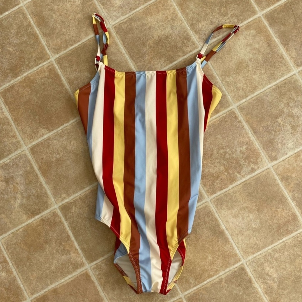 solid and striped swimsuit